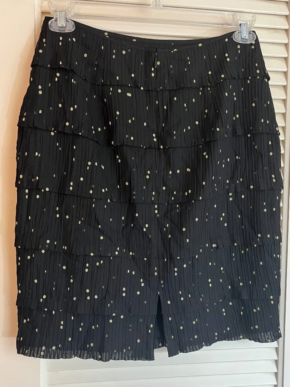 Kay Unger Pleated Tiered Polka Dot Black Skirt Size 8